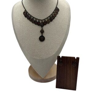 Bronze Swirl and Pink Stone Necklace and Earring Set